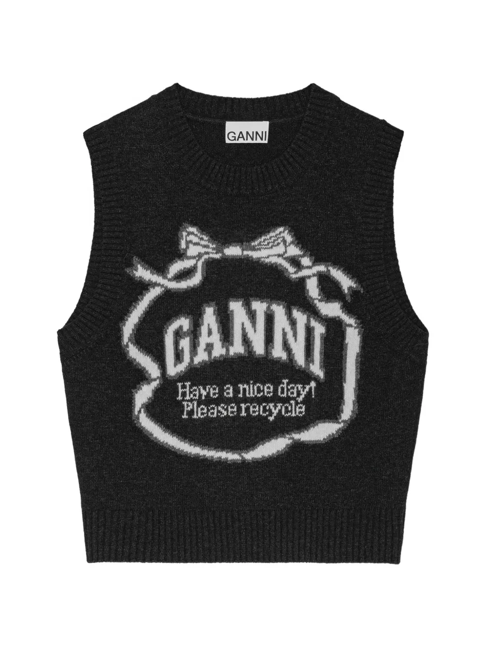 

Вязаный топ с принтом спереди Ganni, черный