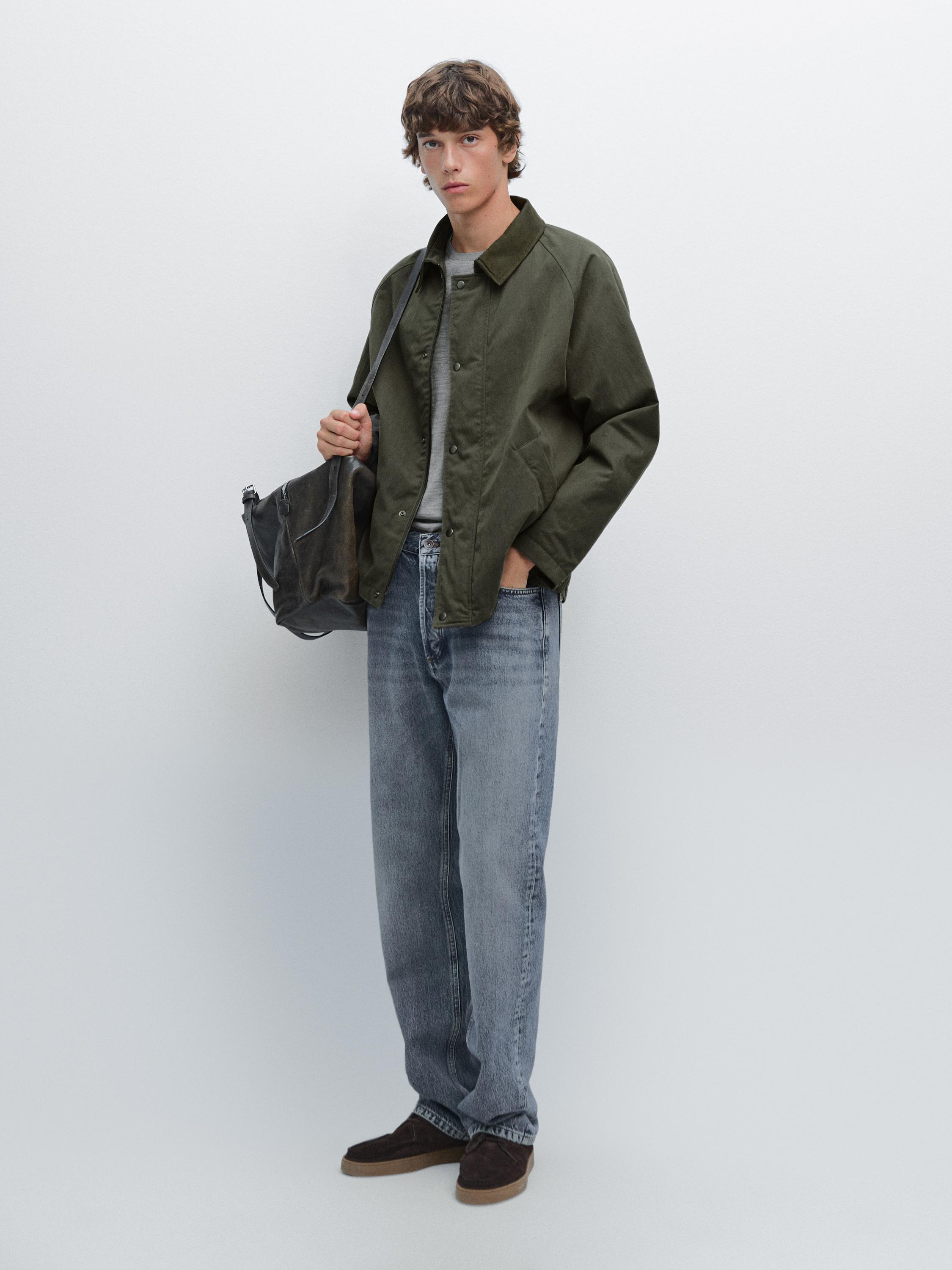 

Куртка с кожаным воротником Massimo Dutti, зеленый