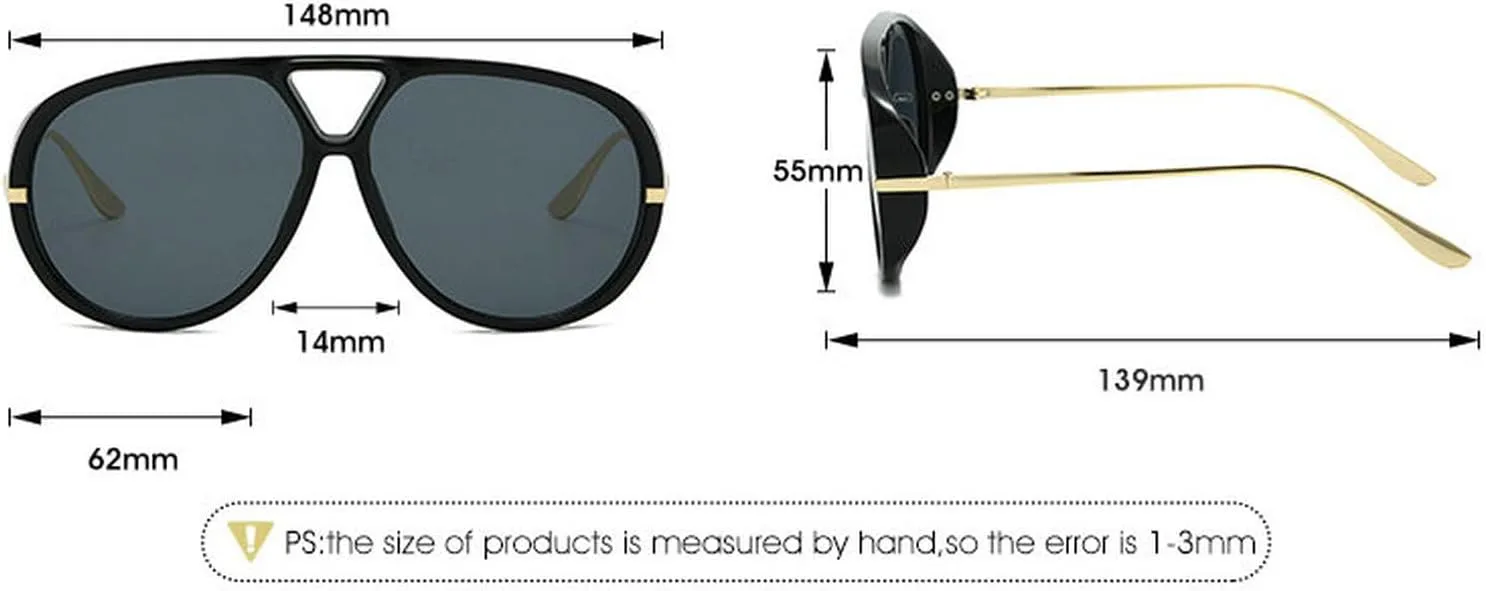 

COTIA Модные солнцезащитные очки-пилот большого размера для женщин и мужчин, квадратные, в стиле ретро, ​​с двойным дужком, для вечеринок на открытом воздухе, Black