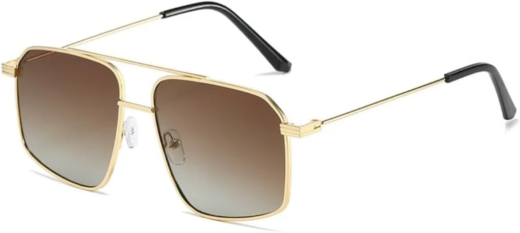 

Ретро-солнцезащитные очки с двойной перемычкой, квадратной формы, модные женские очки с защитой от УФ-излучения UV400, модные мужские металлические полые очки UATXTAU, Gold Brown Grey