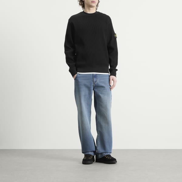 Толстовка с круглым вырезом и вафельной текстурой Stone Island, черный — фото 4