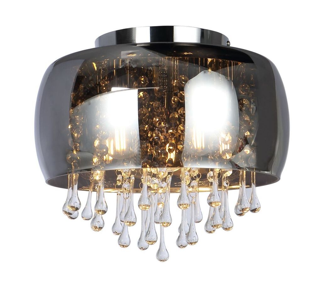 

Потолочный светильник Globo Lighting, хромированный металл, дымчатое стекло, прозрачные стеклянные кристаллы, ø: 350 мм, В: 280 мм, без 5x E14 25 Вт 230 В., серебро