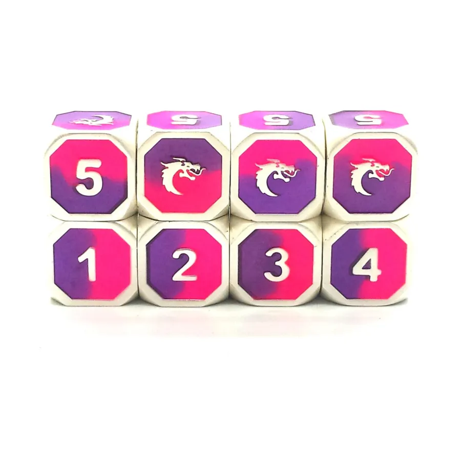

Набор d6 — платиновый с фиолетовым и розовым (8), Metal Dice - Dragon Forged
