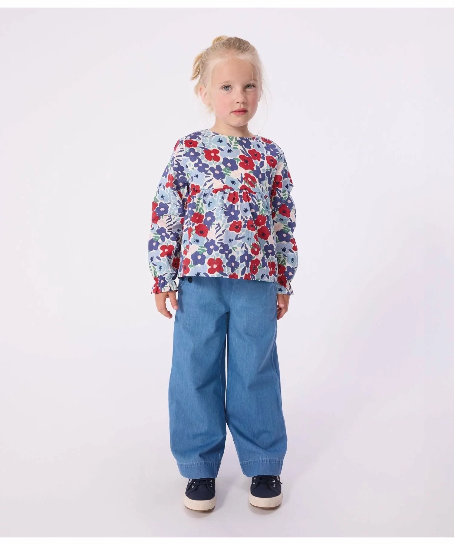 Блузка с длинными рукавами и цветочным принтом PETIT BATEAU, Off-white/multicolor