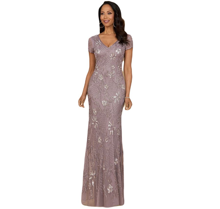 

Женское платье с V-образным вырезом, короткими рукавами и бисером Lara, Amethyst