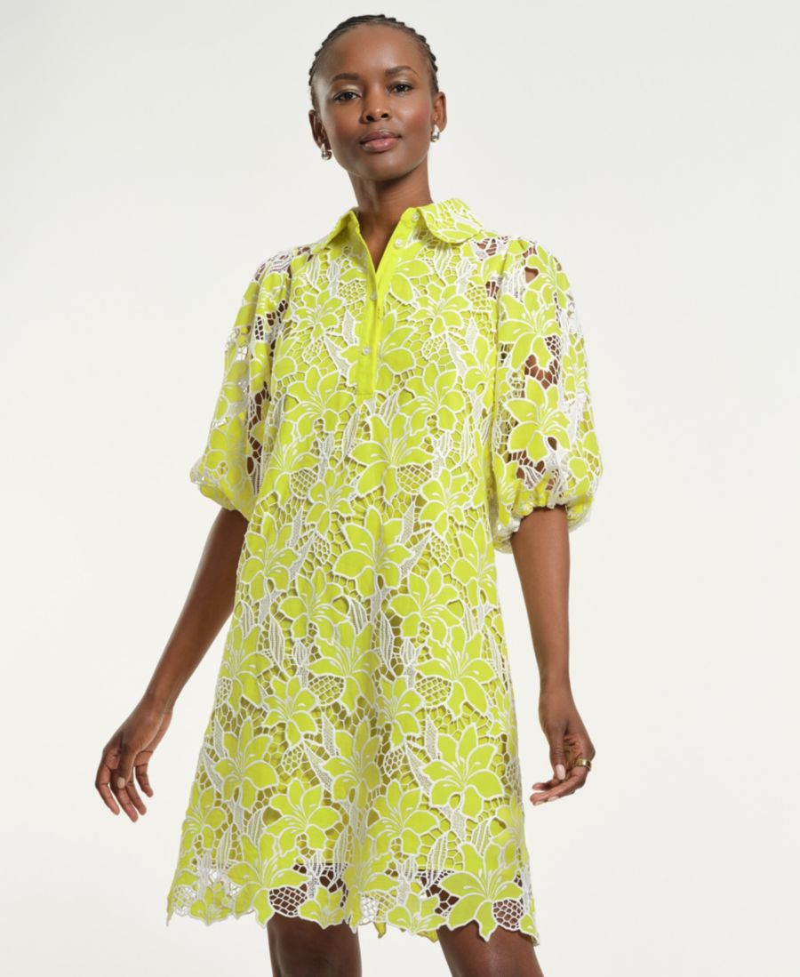 

Женское платье-блузон с воротником-стойкой и перфорацией Isaac Mizrahi, Lime