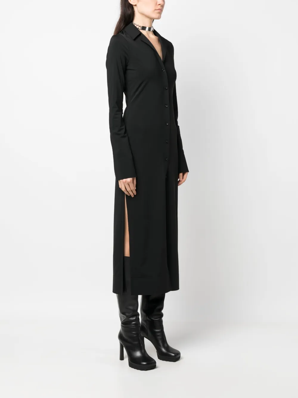 Платье-рубашка миди с тисненым логотипом Alexander Wang, черный — фото 3