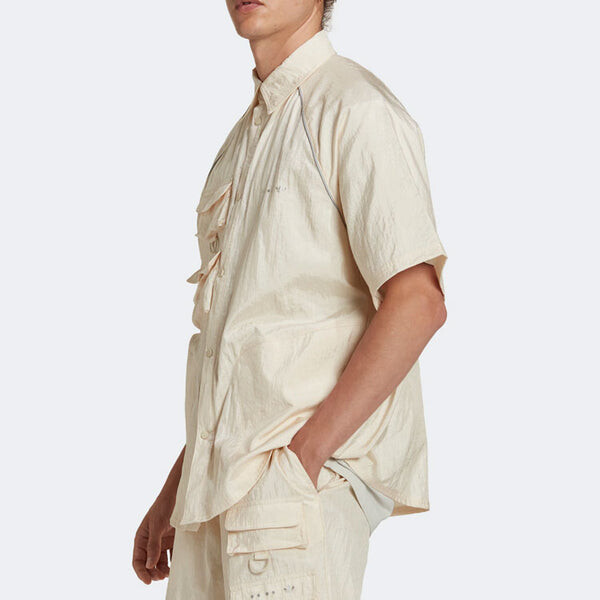 Рубашка Men's adidas originals Solid Color Single Breasted Short Sleeve Beige Shirt, бежевый — фото 4