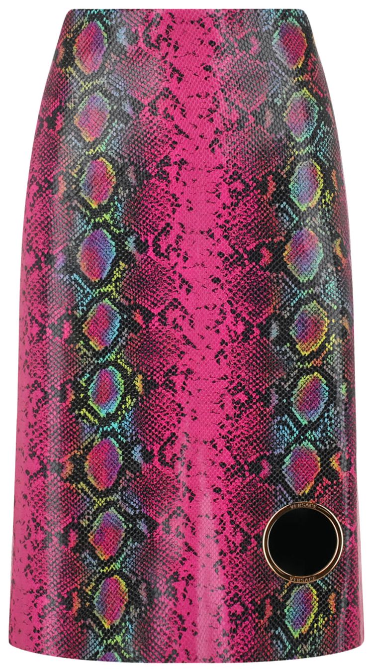 

Юбка миди из кожи с принтом под питона от Versace, розовая