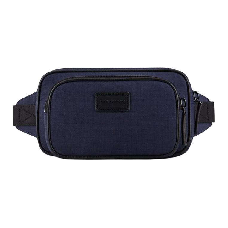 

EMPORIO ARMANI Мужская поясная сумка из коровьей кожи темно-синего цвета