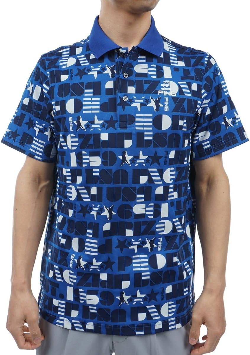 

Мужская поло-рубашка с коротким рукавом Pin Apparel 621-4160313 (американский узор, жаккардовый рисунок) / для гольфа, 110синий Ping Apparel