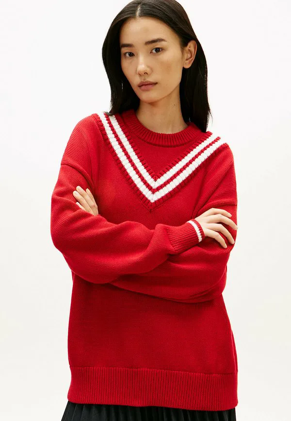 Двуслойный свободный джемпер для крикета с круглым вырезом Tommy Hilfiger, Medium Red