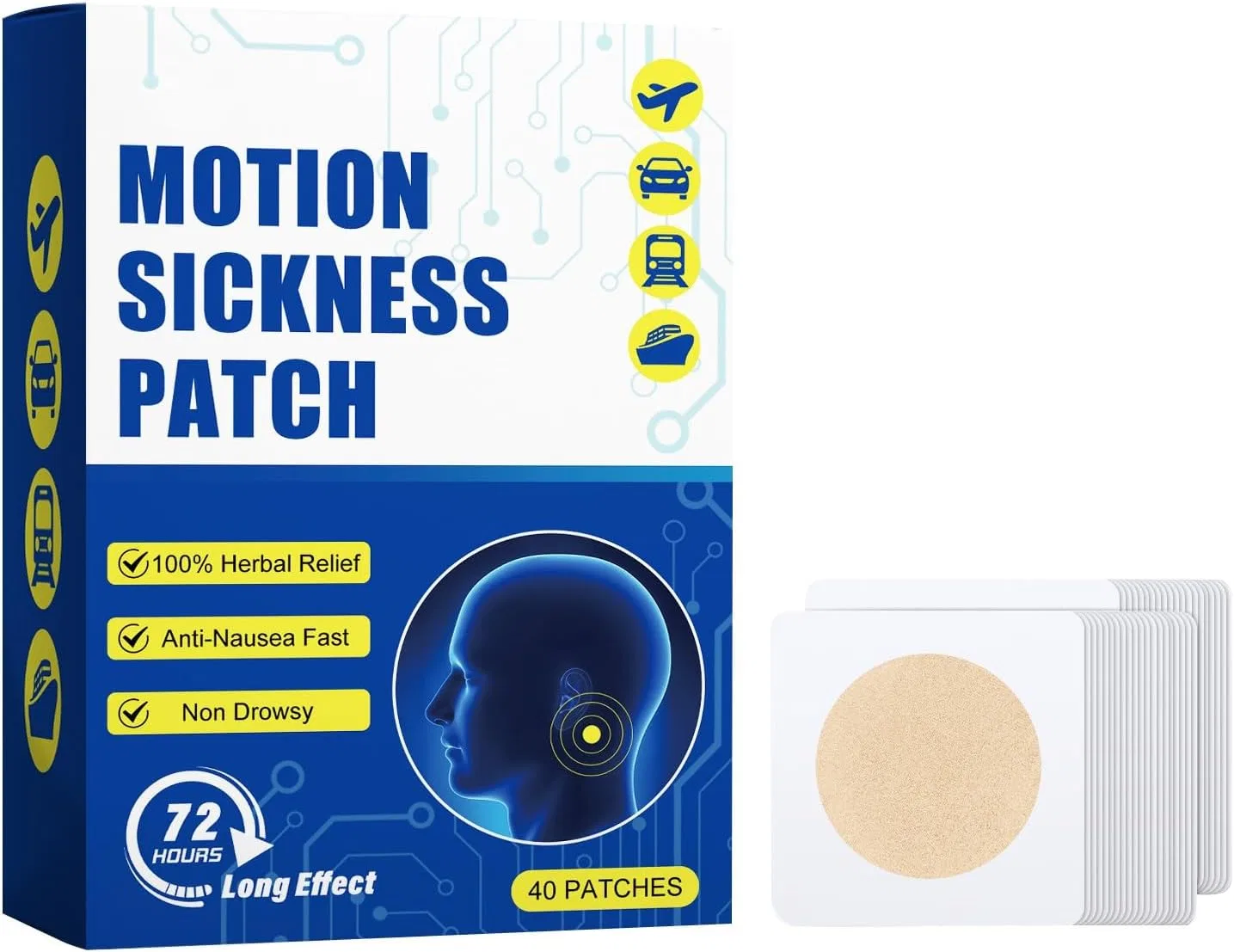 Патчи от укачивания Motion Sickness, 3x3 см, Generic