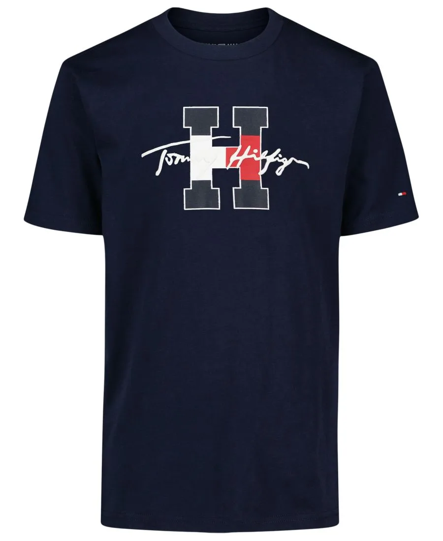 Детская футболка с логотипом Script H (8-20 лет) Tommy Hilfiger, темно-синий blazer — фото 2