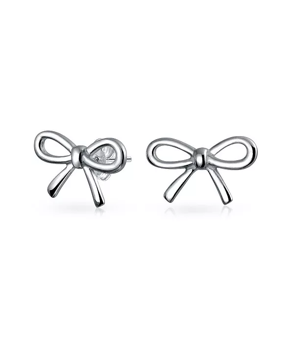 

Изящные, простые, изящные серьги-гвоздики в форме банта из стерлингового серебра 925 пробы с ленточкой на подарок на день рождения Bling Jewelry, silver