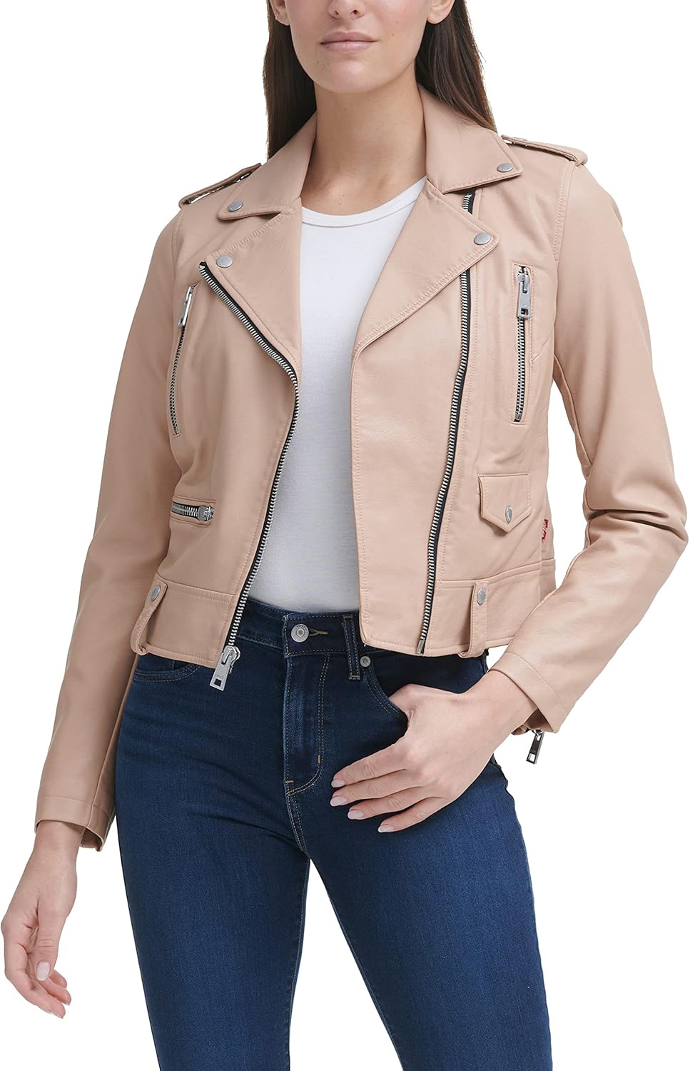 

Женская укороченная мотоциклетная куртка Levi's из искусственной кожи (стандартные и большие размеры), Biscotti