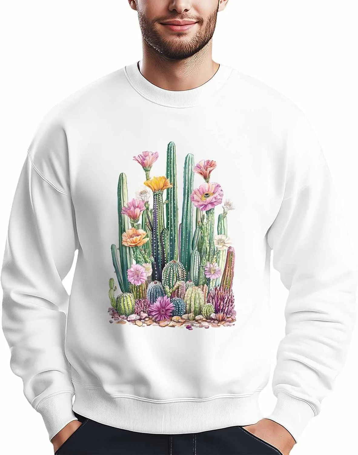 

Мужской свитшот с принтом мексиканского кактуса и тропических растений, Crewneck, Long Sleeve Winvebermior