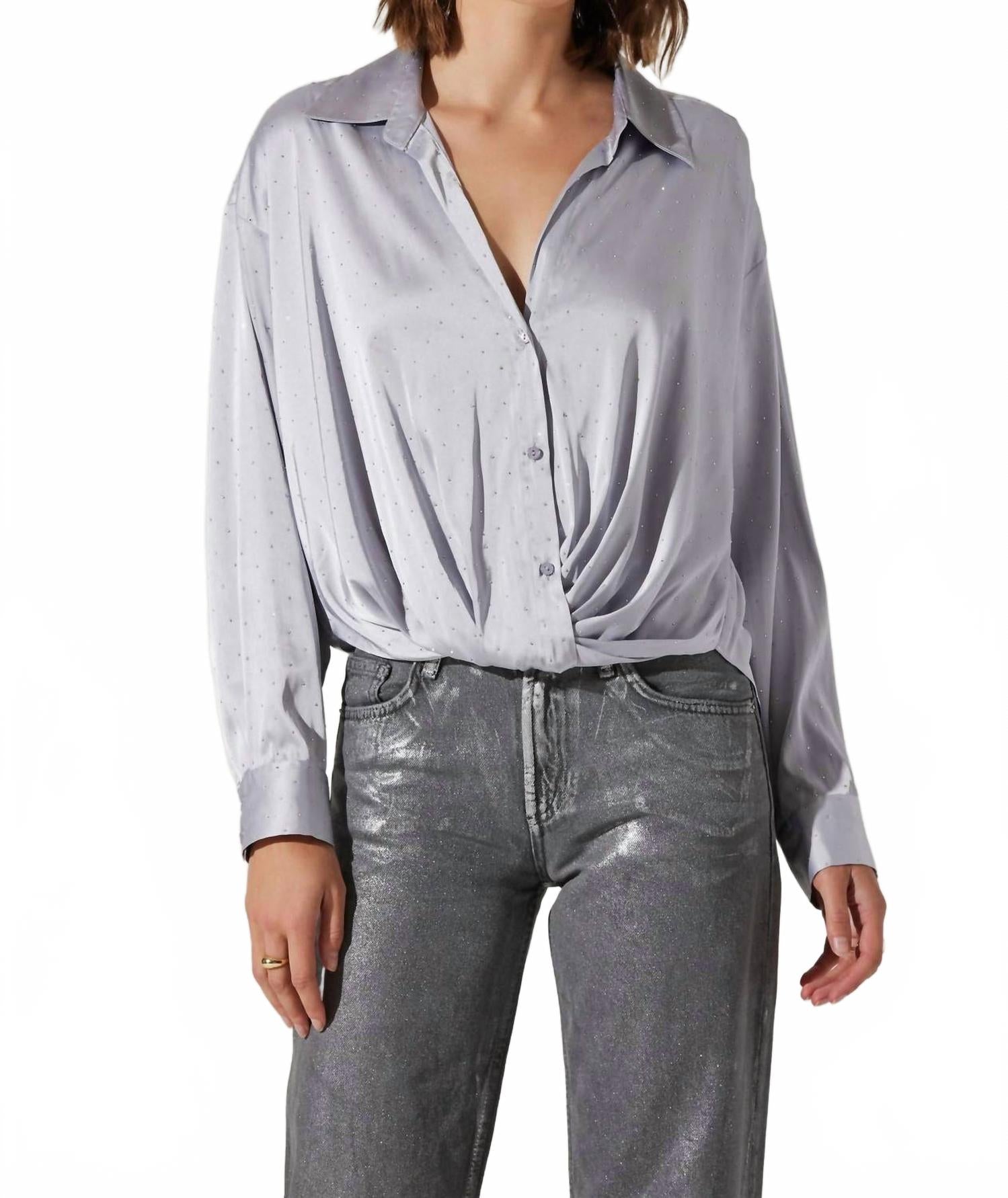 

Сатиновая блуза Sebio с пайетками в серебристом цвете ASTR