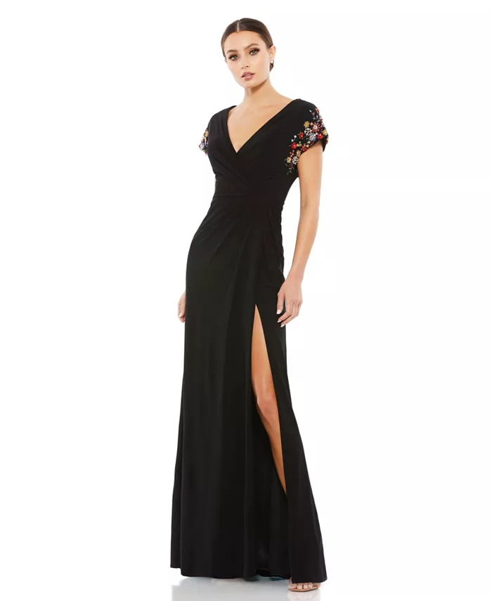 

Женское трикотажное платье-халат с декорированными рукавами Mac Duggal, черный