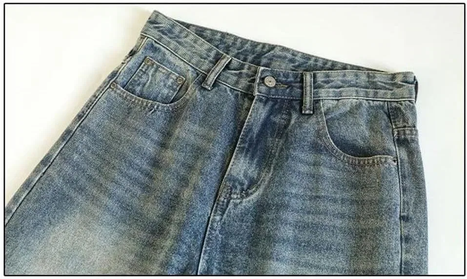 Джинсы свободные винтажные Men's Vintage Wide Fleece Jeans, синие — фото 3