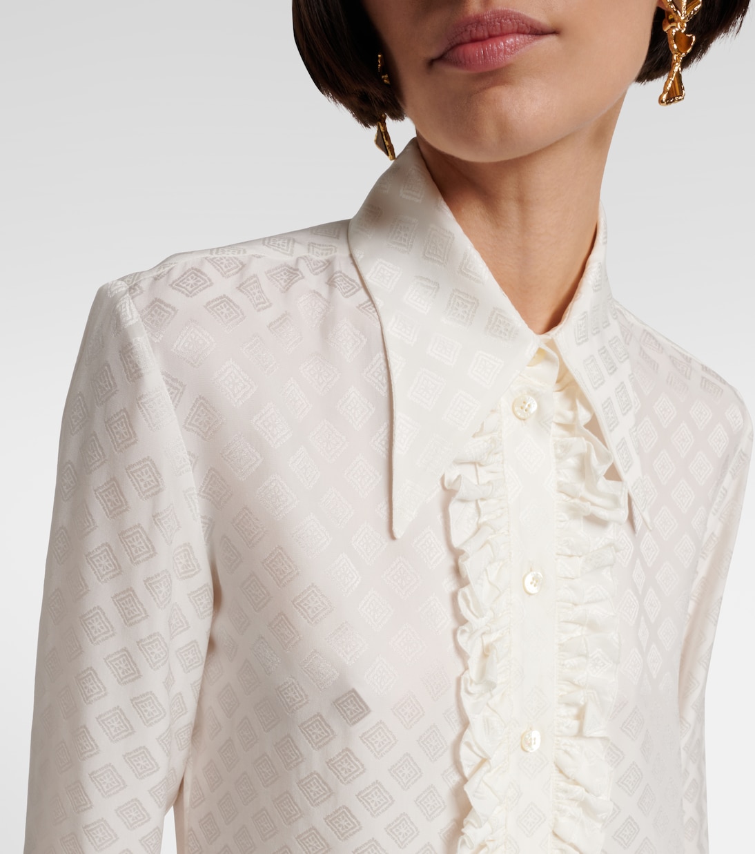 Блузка из смесового шелкового атласа с принтом Etro, Cream White — фото 4