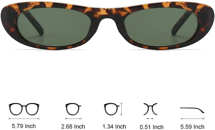 

Солнцезащитные очки OZPYKAE маленького овального размера, ретро-очки узкого овального размера для женщин и мужчин с защитой от УФ-излучения UV400, Black+green Leopard