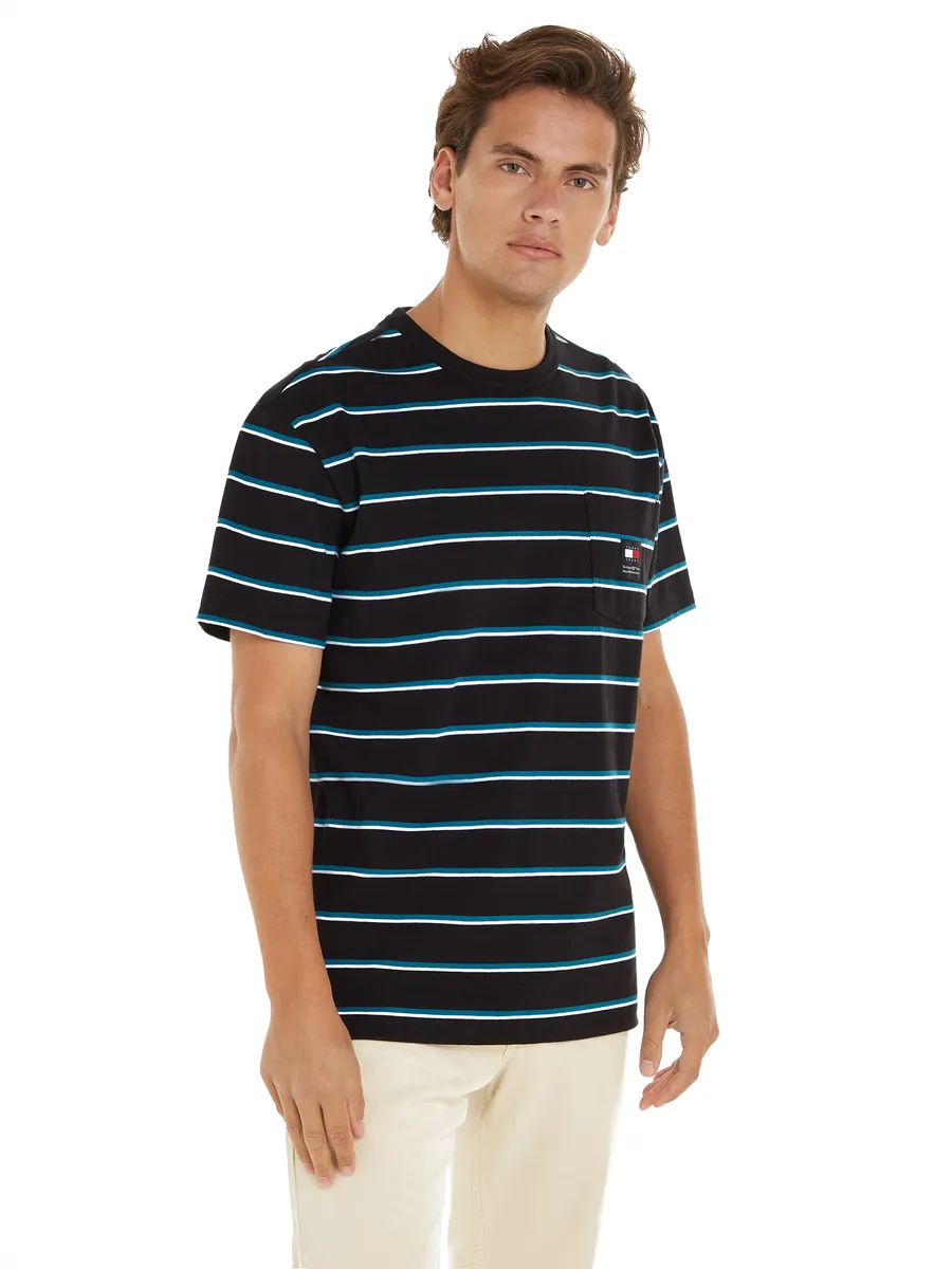 

Футболка Tommy Jeans "TJM REG EASY STRIPE TEE", в полоску, черный