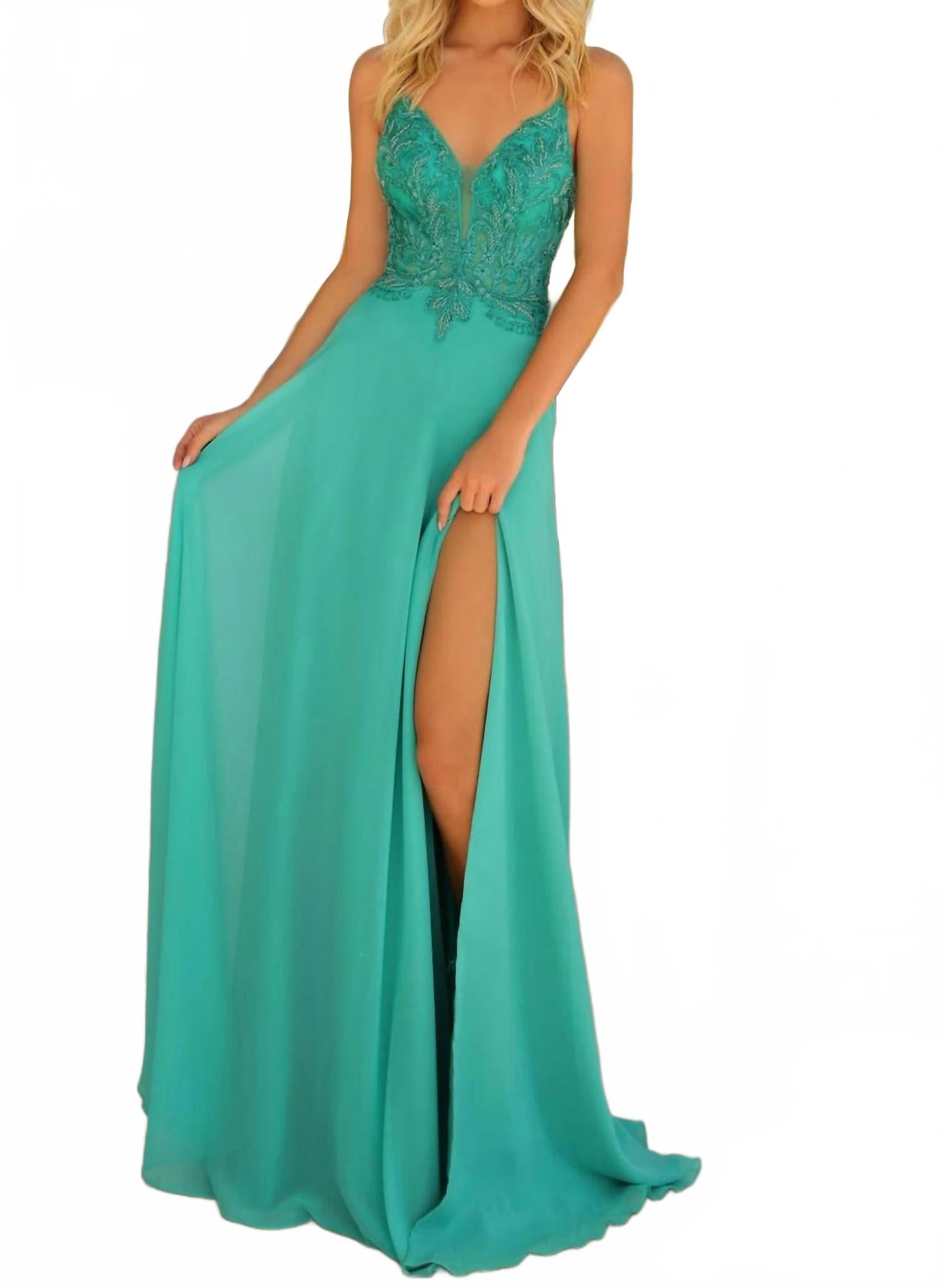 

Платье с V-образным вырезом и бисерной отделкой в нефритовом оттенке Clarisse, Jade