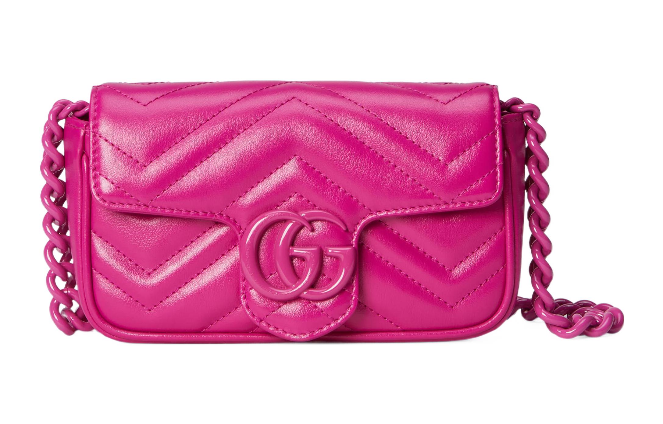 

GUCCI Сумка поясная GG Marmont кожаная экстра мини женская фуксия