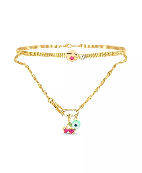 

Комплект из 2 ожерелий с подвесками в виде сердца, эмодзи поцелуя, вишенки и бусин Kensie, multi