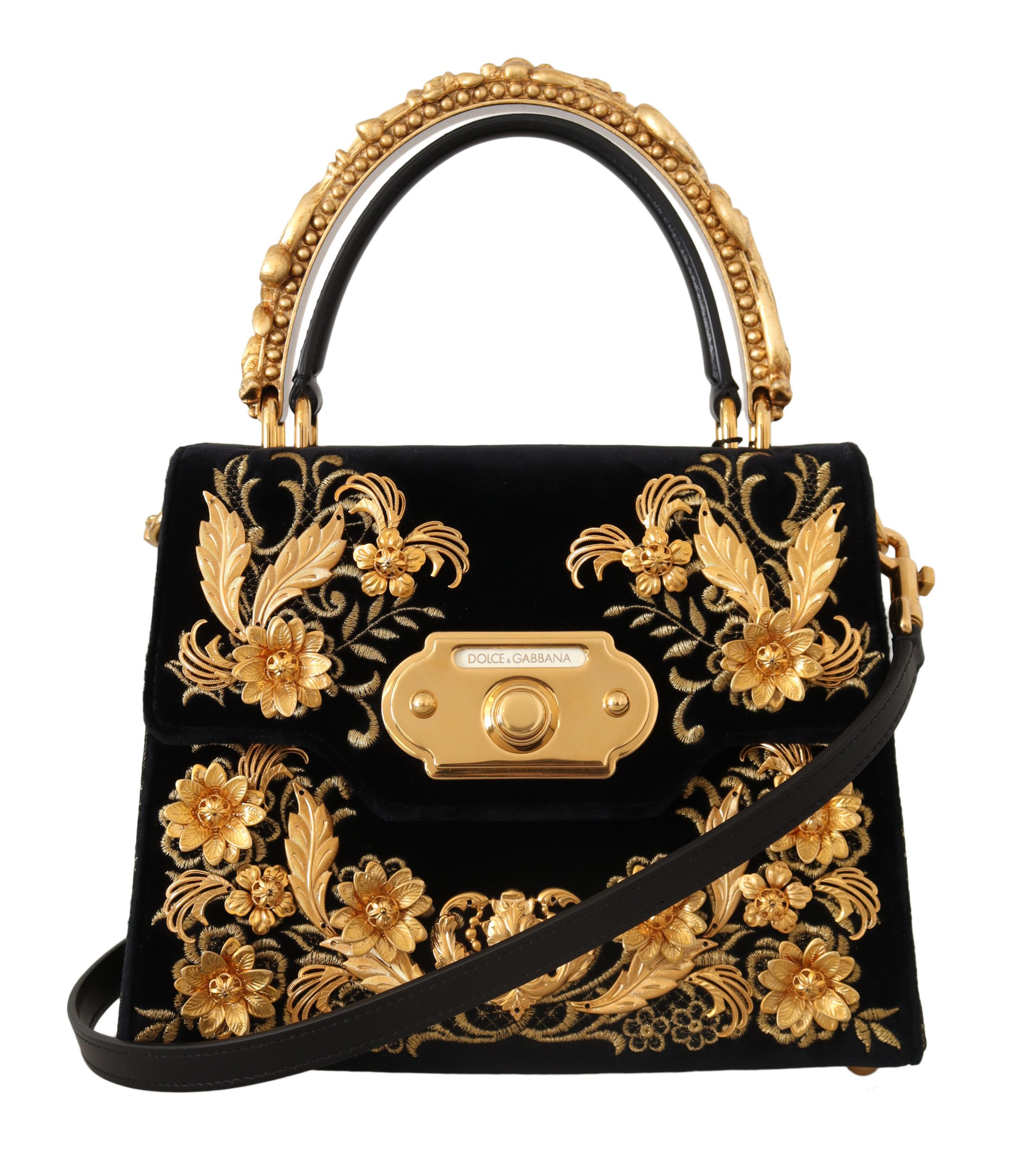 

Элегантная черная парчовая сумка через плечо Dolce & Gabbana