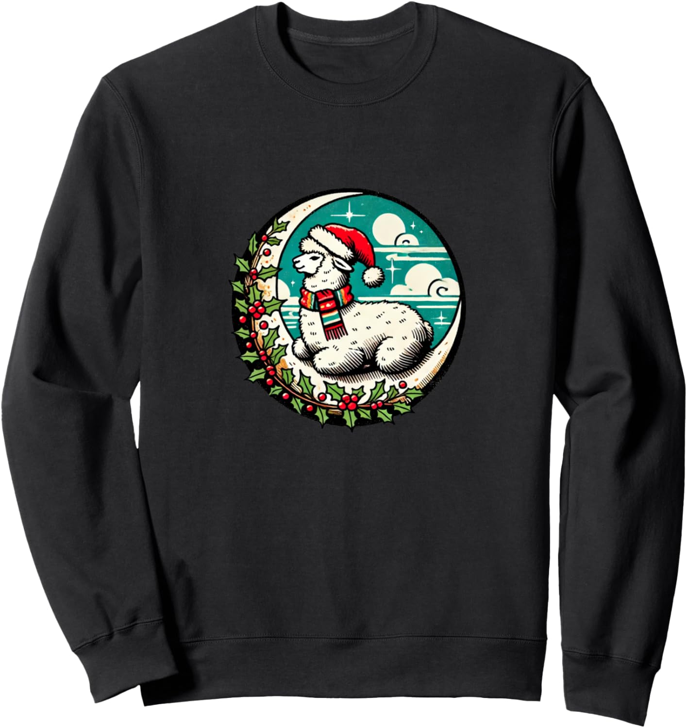 

Рождественский фестиваль альпак. Толстовка с изображением альпаки Retro Alpacas Snugg, черный