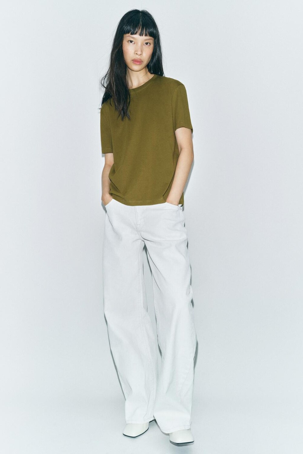 

Базовая хлопковая футболка ZARA, фисташковый