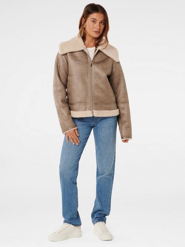 

Куртка-авиатор с воротником-стойкой jamie shearling Forever New, цвет Brown/Cream
