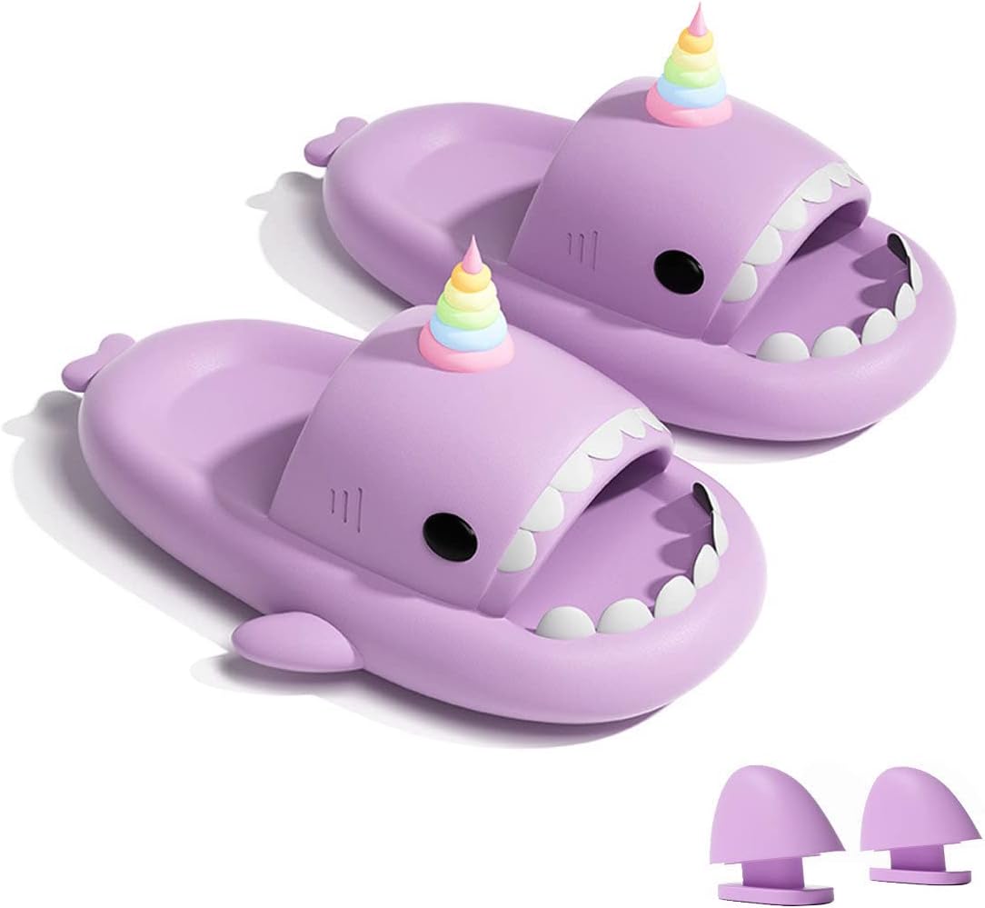 

Сандалии Hello Slippers Glow in The Dark Shark Slides, мягкие, экологичные, из материала EVA, удобные для женщин и мужчин, для дома и улицы, фиолетовый