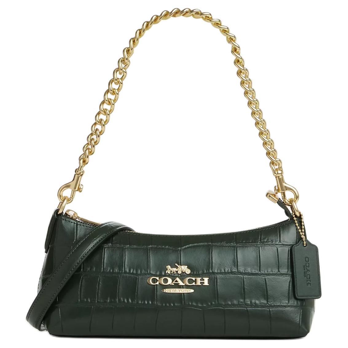 

Сумка-багет Charlotte Leather, женская сумка, сумка через плечо золото и амазон грин COACH