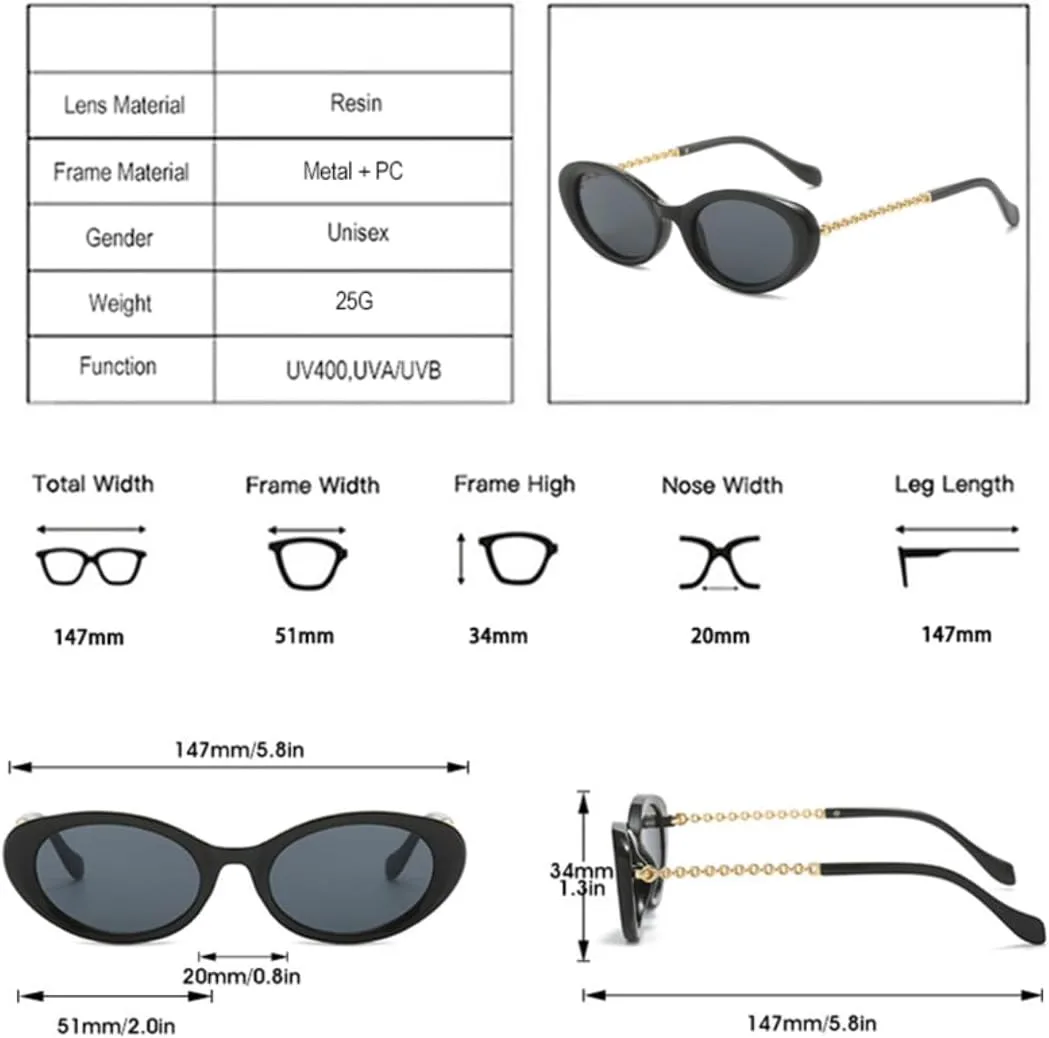

Винтажные овальные солнцезащитные очки для женщин, модные, с металлическими цепочками на дужках, очки UV400 для мужчин, «кошачий глаз» TYUVIVO, Leopard Tea