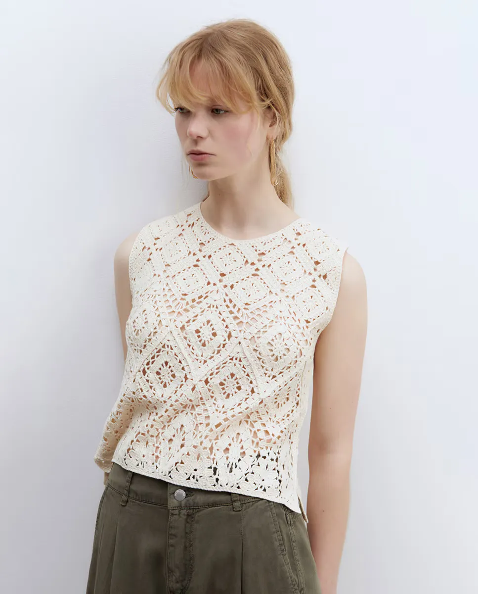 

Топ с макраме вышивкой Sfera, цвет Crudo