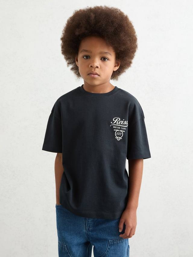 

Детская футболка Russell с короткими рукавами из хлопка Reiss, Washed Blue/White