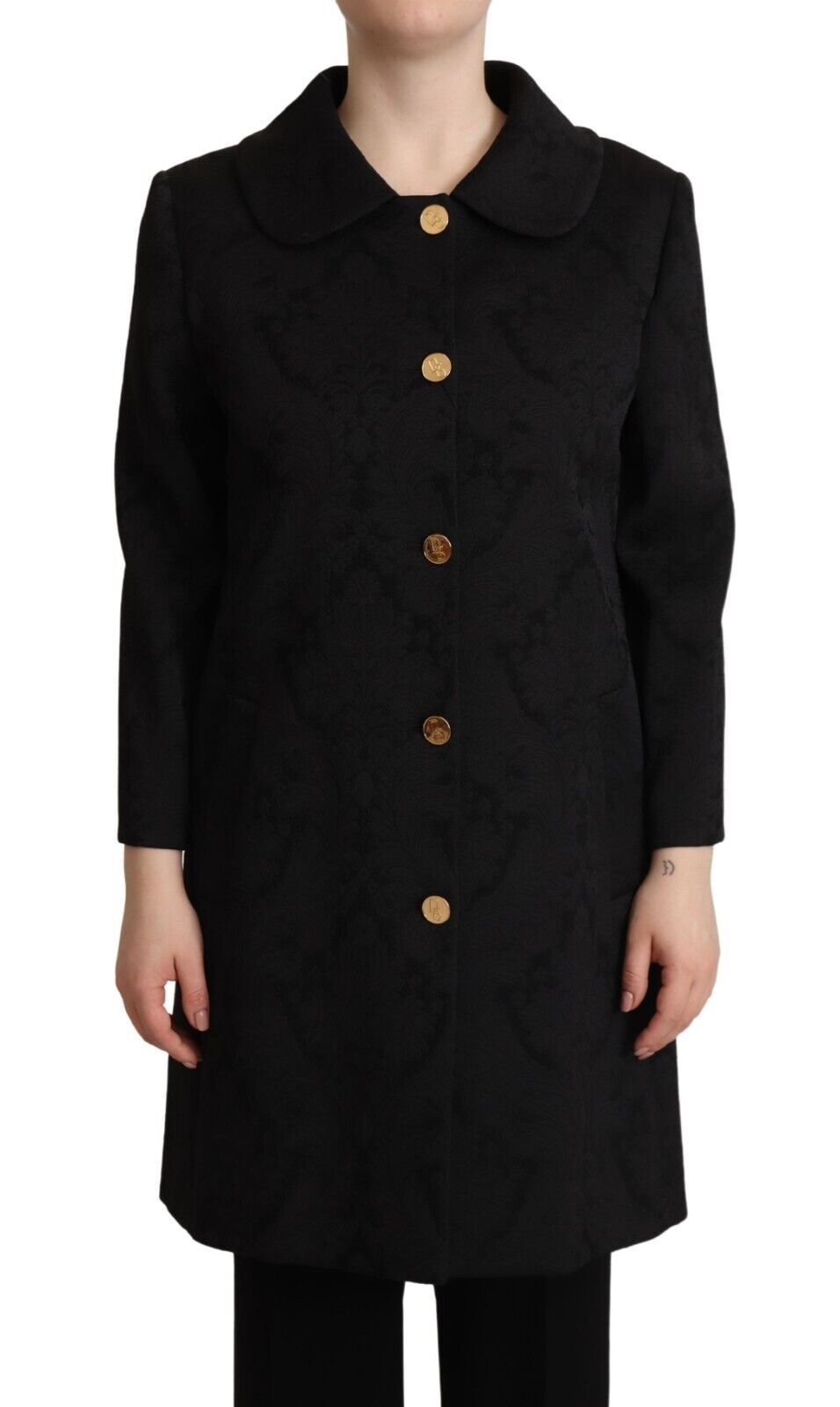 

Элегантный черный парчовый длинный тренчкот Dolce & Gabbana