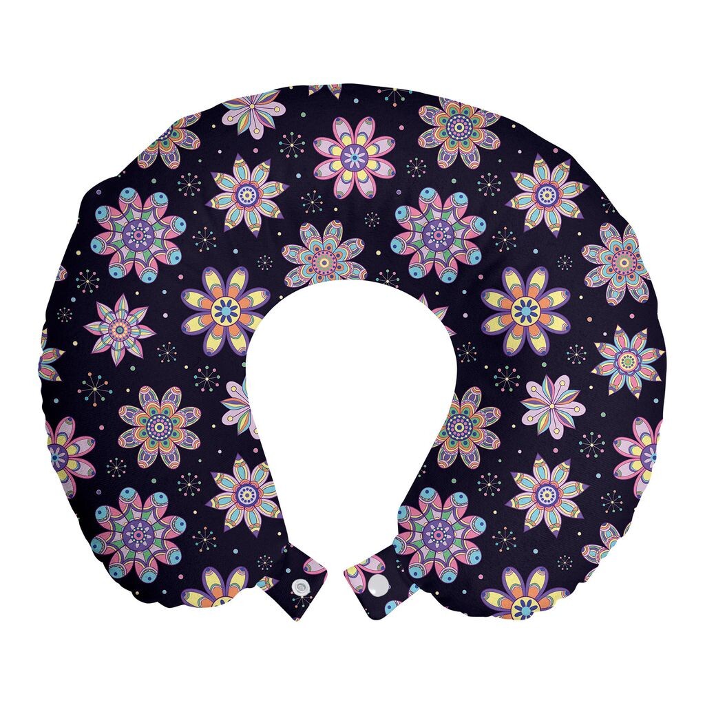 

ABAKUHAUS Flower Travel Pillow Подушка для шеи, ретро воздушные шары в горошек, пенопластовые дорожные принадлежности для самолетов и автомобилей, 30x30 см, разноцветные