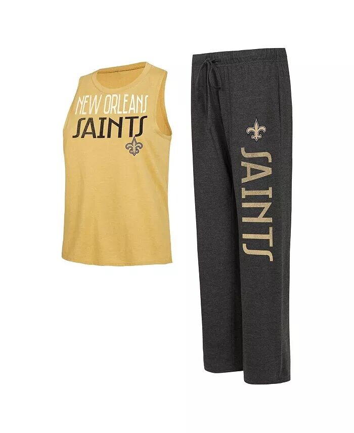 

Женский комплект из майки и брюк New Orleans Saints черного и золотого цвета с эффектом потертости Concepts Sport, черный