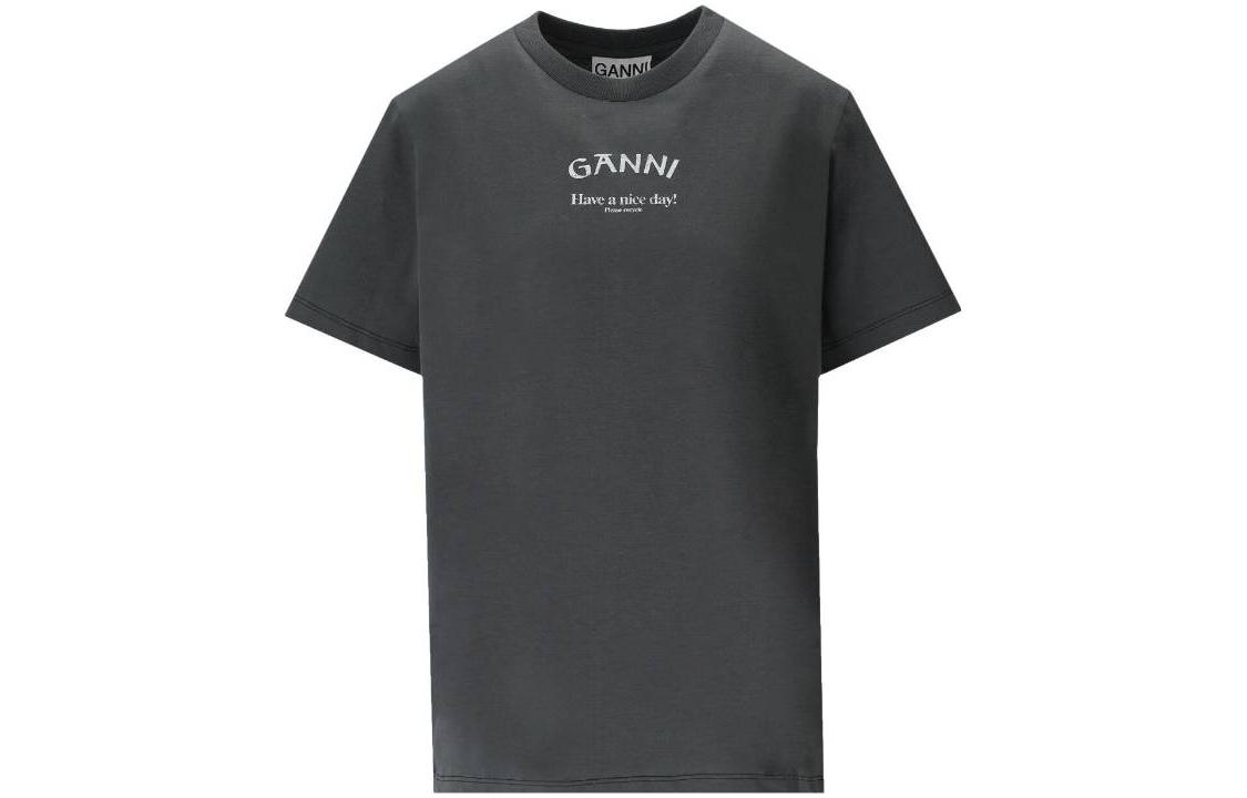

Расслабленная футболка с круглым вырезом GANNI, темно-серый