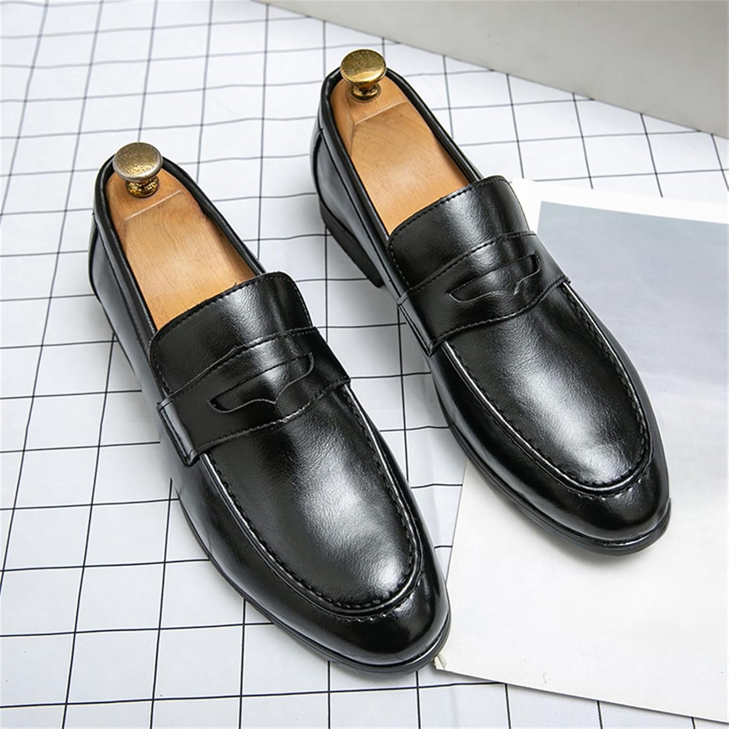 Мужские кожаные классические слипоны Penny Dress Loafers, повседневные Tixewsjh, черный — фото 3