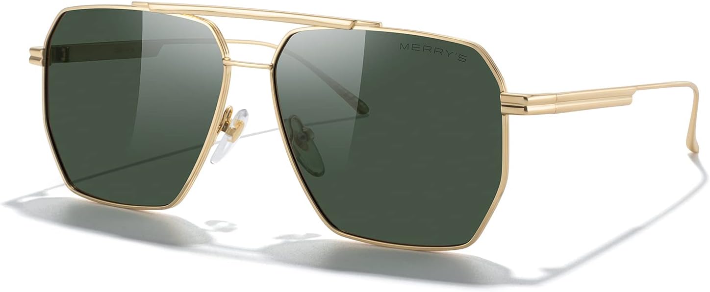 

Большие поляризованные квадратные солнцезащитные очки MERRY для женщин и мужчин, винтажные ретро-очки, защита от УФ-излучения UV400, классические большие металлические солнцезащитные очки MERRY'S, Gold Frame/G15 Lens