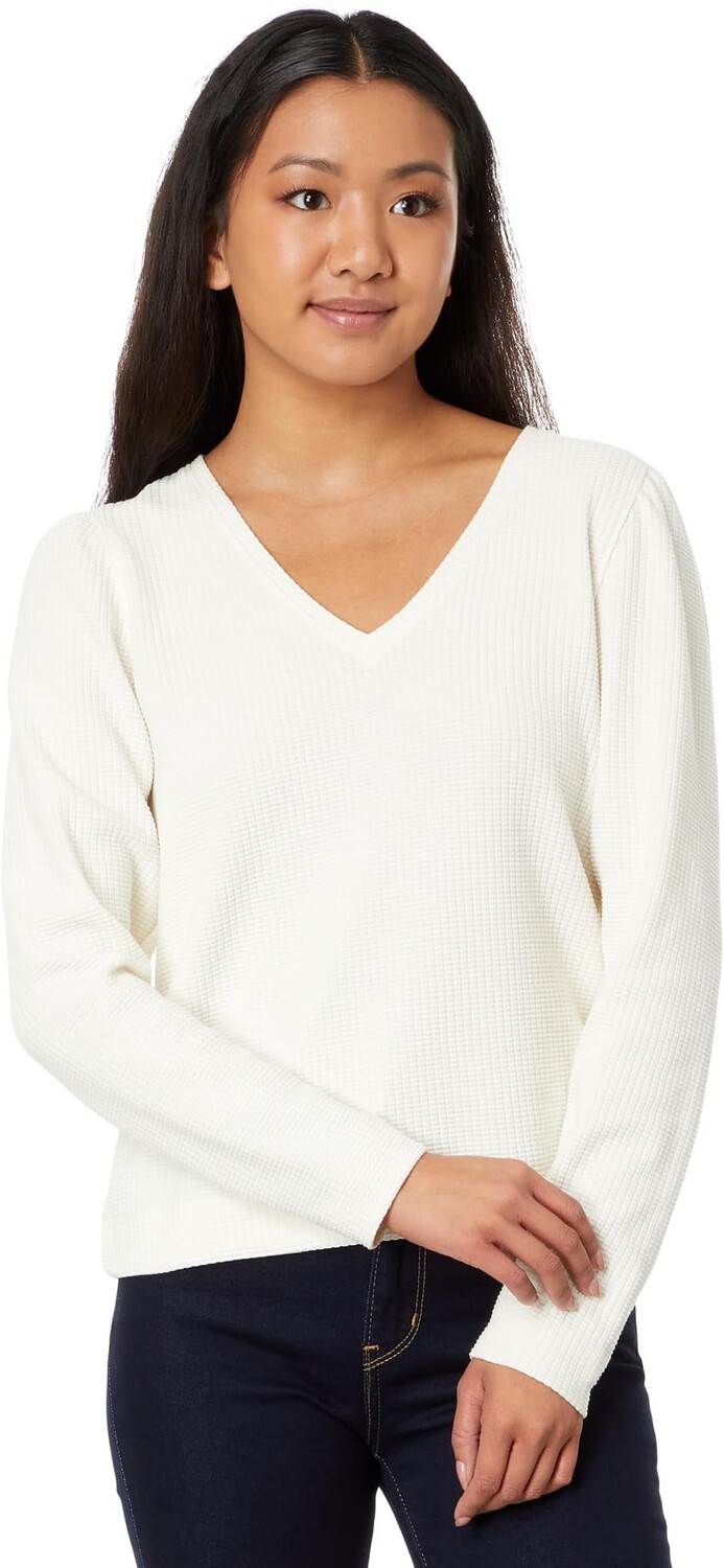 

Футболка Lilla P Puff Sleeve Waffle V-Neck, экрю