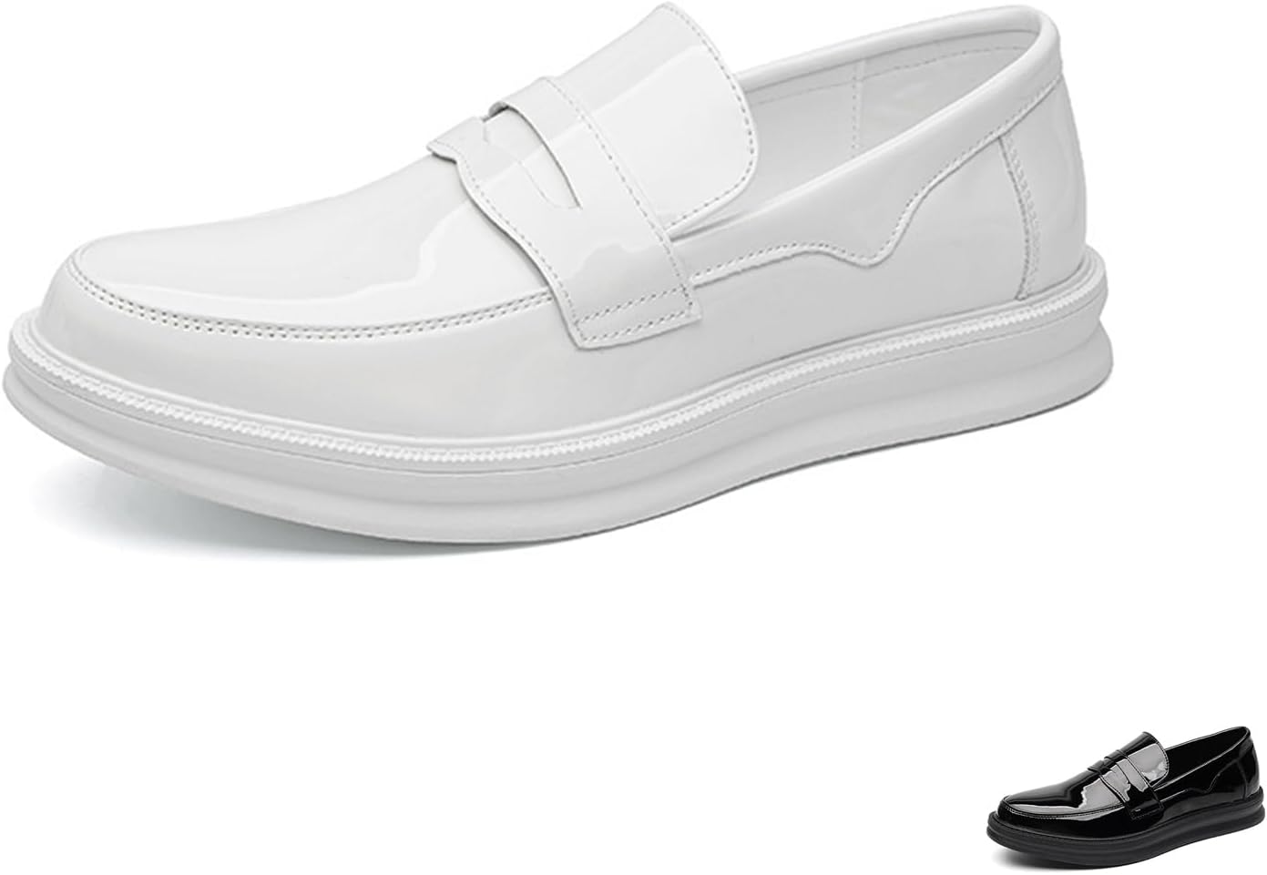 

Мужские лоферы Zeberfi из лаковой кожи на платформе, без шнурков, модные, с круглым носком, низкие, нескользящие, деловые и формальные роскошные туфли, белый