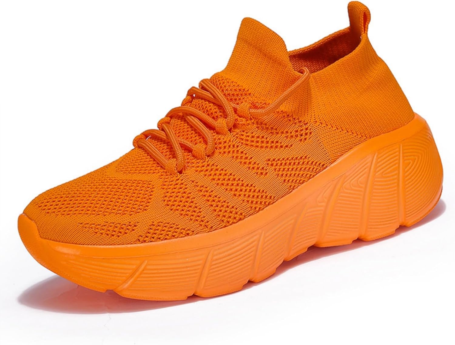 

Мужские и женские слипоны для ходьбы, кроссовки на шнуровке, вязаные дышащие беговые теннисные кроссовки Generic, оранжевый