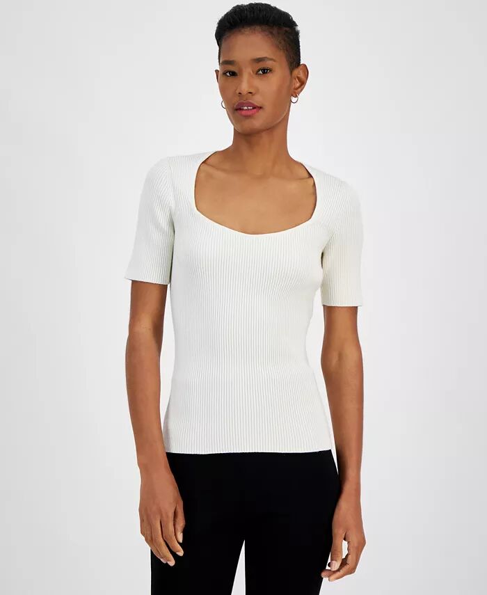 

Женский топ Faggio Ribbed Sweet-Neck BOSS Orange, белый