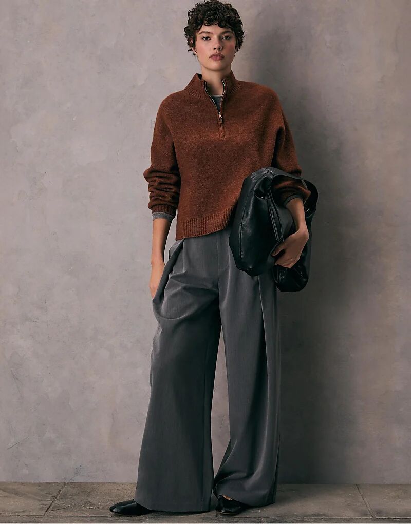 

Джемпер Stradivarius Knit с молнией коричневого цвета